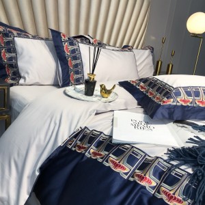 100 thread count Egyptian cotton heavyweight embroidered duvet cover white flat sheet 4pcs bedding set