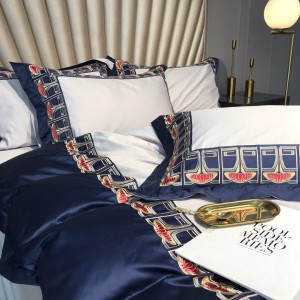 100 thread count Egyptian cotton heavyweight embroidered duvet cover white flat sheet 4pcs bedding set