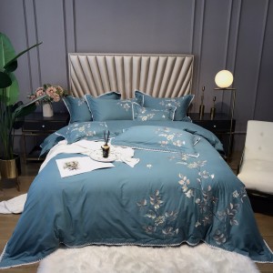 60s double-strand long-staple cotton brushed high-precision embroidery quilt cover pillowcase green bed sheet bedding set