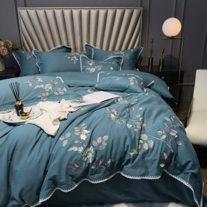 60s double-strand long-staple cotton brushed high-precision embroidery quilt cover pillowcase green bed sheet bedding set