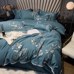 60s double-strand long-staple cotton brushed high-precision embroidery quilt cover pillowcase green bed sheet bedding set