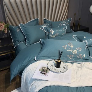 60s double-strand long-staple cotton brushed high-precision embroidery quilt cover pillowcase green bed sheet bedding set