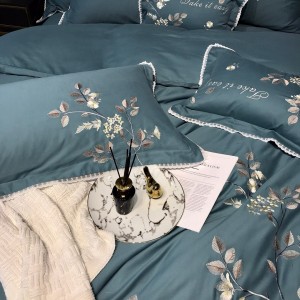 60s double-strand long-staple cotton brushed high-precision embroidery quilt cover pillowcase green bed sheet bedding set