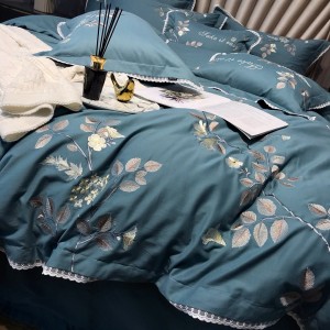 60s double-strand long-staple cotton brushed high-precision embroidery quilt cover pillowcase green bed sheet bedding set