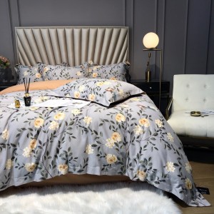 60S Double-strand Satin Brushed Digital Printed Quilt Cover Soft Bed Sheets Floral Bedding Set