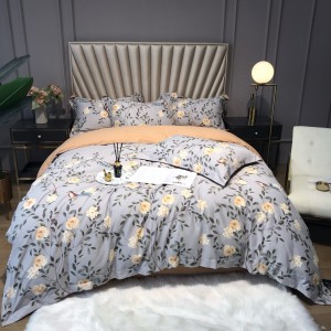 60S Double-strand Satin Brushed Digital Printed Quilt Cover Soft Bed Sheets Floral Bedding Set