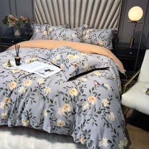 60S Double-strand Satin Brushed Digital Printed Quilt Cover Soft Bed Sheets Floral Bedding Set