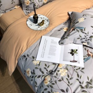 60S Double-strand Satin Brushed Digital Printed Quilt Cover Soft Bed Sheets Floral Bedding Set