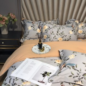 60S Double-strand Satin Brushed Digital Printed Quilt Cover Soft Bed Sheets Floral Bedding Set
