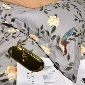 60S Double-strand Satin Brushed Digital Printed Quilt Cover Soft Bed Sheets Floral Bedding Set