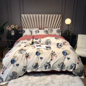 300TC Double-strand Satin Home Textile Cozy Bed Sheets Brushed Digital Printed Quilt Cover Four Piece Bedding Set