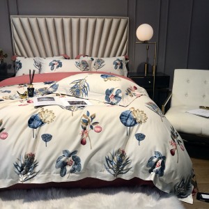 300TC Double-strand Satin Home Textile Cozy Bed Sheets Brushed Digital Printed Quilt Cover Four Piece Bedding Set