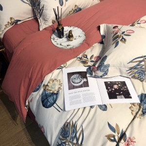 300TC Double-strand Satin Home Textile Cozy Bed Sheets Brushed Digital Printed Quilt Cover Four Piece Bedding Set