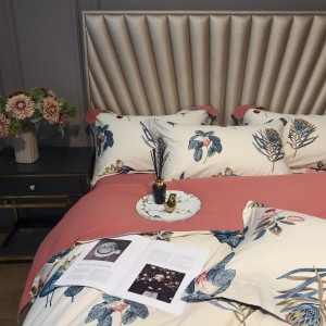 300TC Double-strand Satin Home Textile Cozy Bed Sheets Brushed Digital Printed Quilt Cover Four Piece Bedding Set