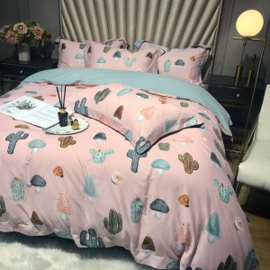 Plant Floral Digital Printing Duvet Cover 300TC Stain Cotton Brushed Bed Sheets Home Bedding Set