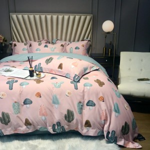 Plant Floral Digital Printing Duvet Cover 300TC Stain Cotton Brushed Bed Sheets Home Bedding Set