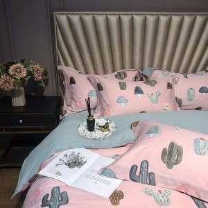 Plant Floral Digital Printing Duvet Cover 300TC Stain Cotton Brushed Bed Sheets Home Bedding Set
