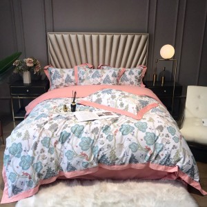Pink 60S Cotton Duvet Cover Plant Floral Printing Bedding Set Bed Sheets