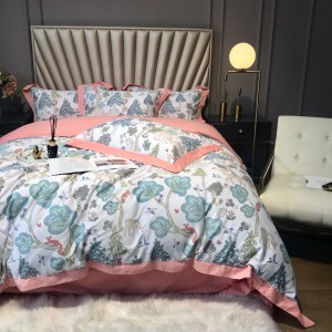 Pink 60S Cotton Duvet Cover Plant Floral Printing Bedding Set Bed Sheets