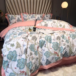 Pink 60S Cotton Duvet Cover Plant Floral Printing Bedding Set Bed Sheets