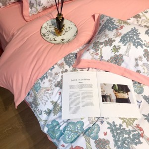 Pink 60S Cotton Duvet Cover Plant Floral Printing Bedding Set Bed Sheets