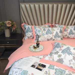 Pink 60S Cotton Duvet Cover Plant Floral Printing Bedding Set Bed Sheets