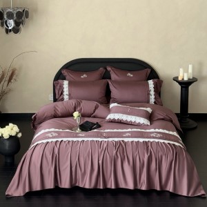 High grade 100S long staple cotton home purple lace duvet cover bedding set supplier