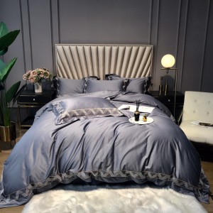 500TC Egyptian Long Staple Cotton Luxury Embroidery Duvet Cover Pillowcases Gray Bed Sheets Bedding Set