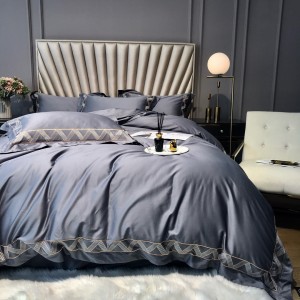 500TC Egyptian Long Staple Cotton Luxury Embroidery Duvet Cover Pillowcases Gray Bed Sheets Bedding Set