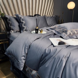 500TC Egyptian Long Staple Cotton Luxury Embroidery Duvet Cover Pillowcases Gray Bed Sheets Bedding Set