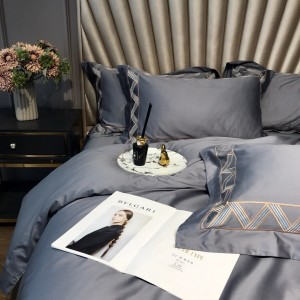 500TC Egyptian Long Staple Cotton Luxury Embroidery Duvet Cover Pillowcases Gray Bed Sheets Bedding Set