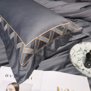 500TC Egyptian Long Staple Cotton Luxury Embroidery Duvet Cover Pillowcases Gray Bed Sheets Bedding Set