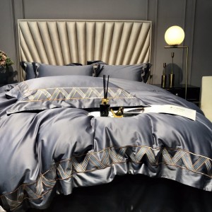 500TC Egyptian Long Staple Cotton Luxury Embroidery Duvet Cover Pillowcases Gray Bed Sheets Bedding Set
