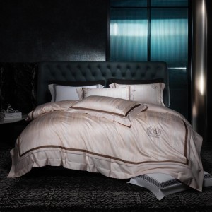 Luxury 100% cotton satin home hotel textile pink jacquard comforter cover with 2 high-end pillowcases coverlets bedding set manufacture