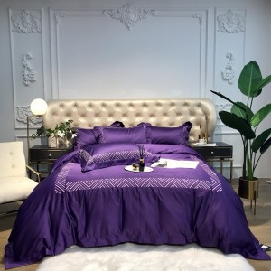 Purple 500TC Egyptian Cotton Home Textile Luxury 100% Cotton Bed Sheets Embroidery Quilt Cover Bedding Set