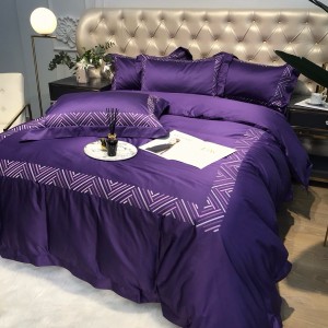 Purple 500TC Egyptian Cotton Home Textile Luxury 100% Cotton Bed Sheets Embroidery Quilt Cover Bedding Set