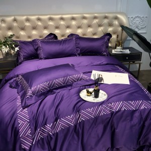 Purple 500TC Egyptian Cotton Home Textile Luxury 100% Cotton Bed Sheets Embroidery Quilt Cover Bedding Set