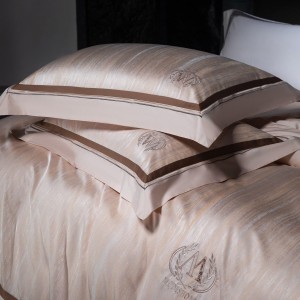 Luxury 100% cotton satin home hotel textile pink jacquard comforter cover with 2 high-end pillowcases coverlets bedding set manufacture