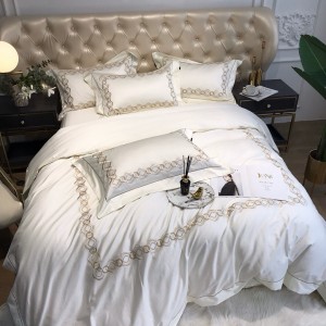 Luxury 100S Egyptian Cotton Embroidery Duvet Cover Bed Sheets White Long Staple Cotton Bedding Set