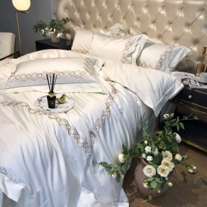 Luxury 100S Egyptian Cotton Embroidery Duvet Cover Bed Sheets White Long Staple Cotton Bedding Set