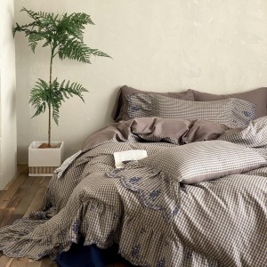 Lace 4 pieces duvet cover embroidery home textiles black cotton bedding set