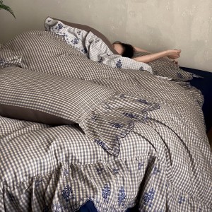 Lace 4 pieces duvet cover embroidery home textiles black cotton bedding set