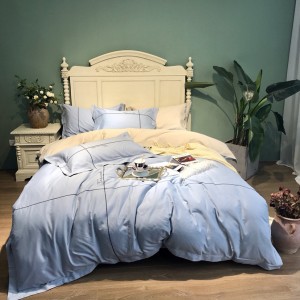 300TC Stain Cotton Brushed Embroidery Duvet Cover Blue Bed Sheets Bedding Set