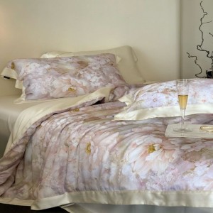 2025 new arrival lyocell summer quilt high end pink floral digital printing duvet quilts soft bed sheets bedding set