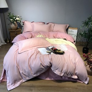 100% 300TC Cotton Home Textile Embroidery Quilt Cover Pink Bedding Set