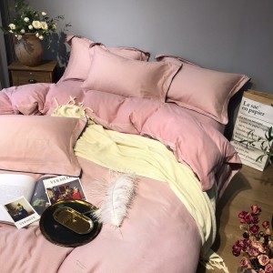 100% 300TC Cotton Home Textile Embroidery Quilt Cover Pink Bedding Set