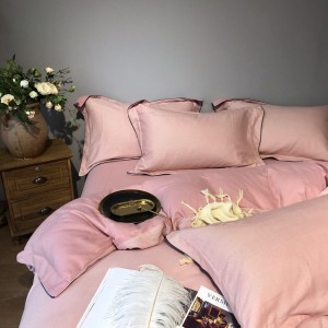 100% 300TC Cotton Home Textile Embroidery Quilt Cover Pink Bedding Set