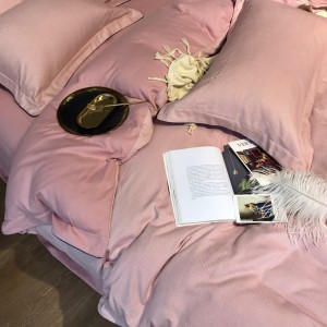 100% 300TC Cotton Home Textile Embroidery Quilt Cover Pink Bedding Set