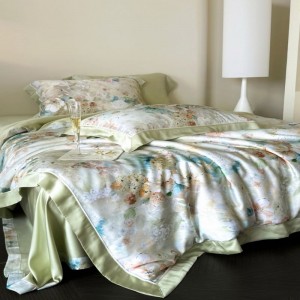 Light Luxury Green Floral Digital printing Quilts Bed Linen Queen King Lyocell Summer Quilt Bed Sheets Bedding Set