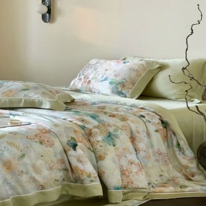 Light Luxury Green Floral Digital printing Quilts Bed Linen Queen King Lyocell Summer Quilt Bed Sheets Bedding Set